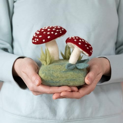 Image of Felted Sky Forest Toadstools Needle Felting Kit Learn How to Sculpt with Wool | Beginner Friendly for Adults and Teens | Includes Everything to Create a 3D Mushroom Scene | Has Video Instructions