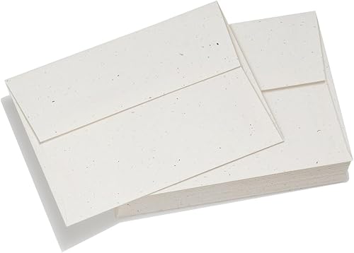 Green Field - Sobres de correo blancos de cáñamo, hechos a mano, sin árboles, para invitaciones de boda, cartas, tarjetas, fotos, paquete de 25 (4 x