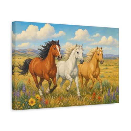 Tableau 3 chevaux en fuite impression sur toile nature 45x30cm