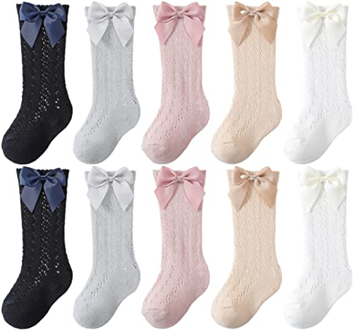 Toptim Kids Girls' Knee High Socks Children's Bows Long Stockings Dress Socks Breathable Mesh 1-6 Years