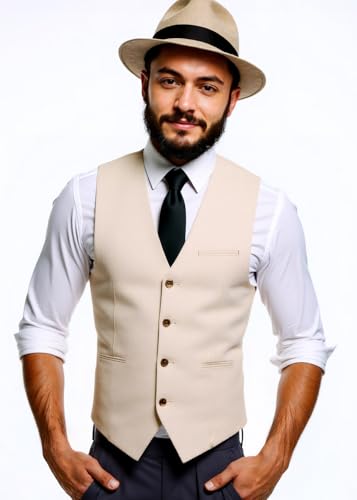 Men's Linen & Cotton Suit Vest V Neck Lightweight Vintage Regular Fit Linen Vest Beach Wedding3