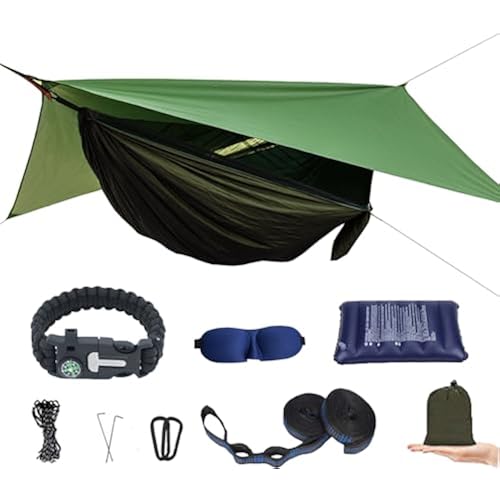 Camping Hammock with Mosquito Net and Rain Fly - Travel Hammock Bug Net - Hammock Tent for Outdoor Hiking Backpacking Travel Camping Accessories and Camping Gear… Military Green