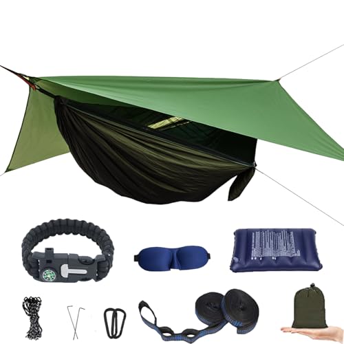 AEETT Camping Hammock with Mosquito Net and Rain Fly Military Green