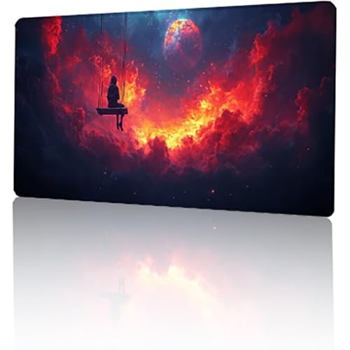 XXL Mouse Pad 24x12 inch, Red Mouse Mat Gaming, Swing Mouse Pads with Anti-Slip Base, Stitched Edges Large Mouse Mats for Desk Matt, Improved Precision and Speed Desk Pad for Office Home Decor T-748