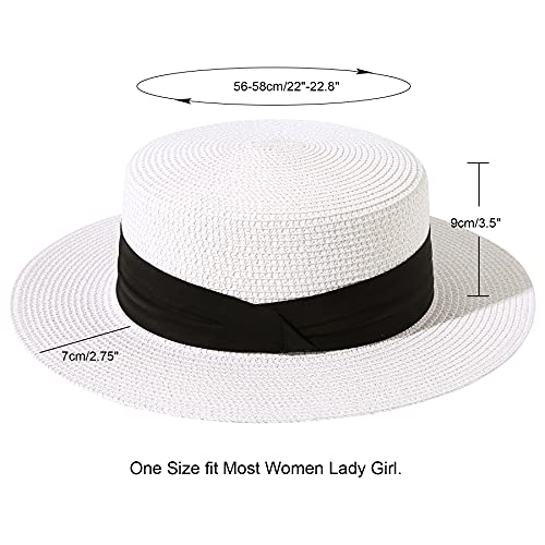 Lanzom Sun Hats for Women Wide Brim Straw Boater Hat Foldable Packable Beach Hat for Summer Fit Size 6 8/7-7 1/4