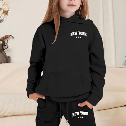 New York Girls' Jogger Set 2 Piece Soft Fleece Athletic Pullover Hooded Sweatshirt and Jogger Sweatpants with Pocket3