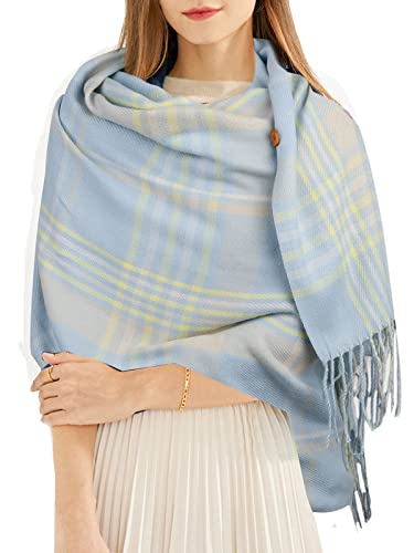 Adigaber Mujeres Caliente Reversible Bufanda Larga Tartán Enrejado Mantas con Botones y flecos Talla única Cover
