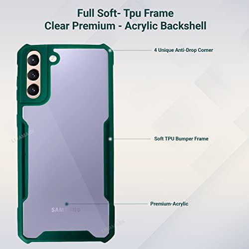 Image of LIRAMARK Transparent Clear Shock Proof Back Cover Case Designed for Samsung Galaxy S21 Plus (Green)