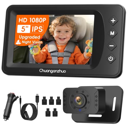 Image of 5'' USB Baby Car Camera with Upgraded Night Vision, HD 1080P IPS Crystal-Clear Car Baby Monitor With Brightness Setting, 3X Zoom and Mirror/Normal Mode, Infant Backseat Camera, S100U, 5inch Black