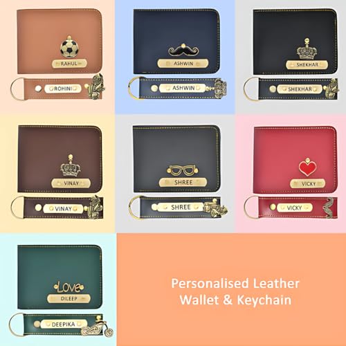 Image of The Customised Gift'sCustomized Leather Men's Wallet and Keychain with Name and Charm|Personalized Birthday Gift for Men's|Gift for Men /Gift for Love /Gift for Husband| (Combo 2)
