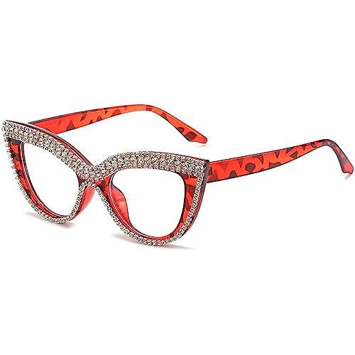 Image of Womens Luxurious Colorful Rhinestone Cat Eye Reading Glasses Blue light blocking Reader Computer Eyeglass Frame