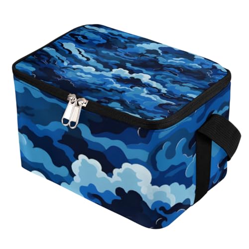 GzLeyigou Lunch Bags for Women Men 9 Cans,Ocean Hot & Cold Food Delivery Bag Insulated Grocery Bag Insulated Lunch Box Abstract Blue Waves Cooler Bag for Office Work Picnic Beach