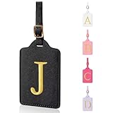 Personalized Initial Luggage Tags for Suitcases,Leather Letter Cute Luggage Tags with Privacy Name Card,Embroidered Monogrammed Travel Bag Backpack Tags Gifts for Women Kids Girls Teens(Black-J)
