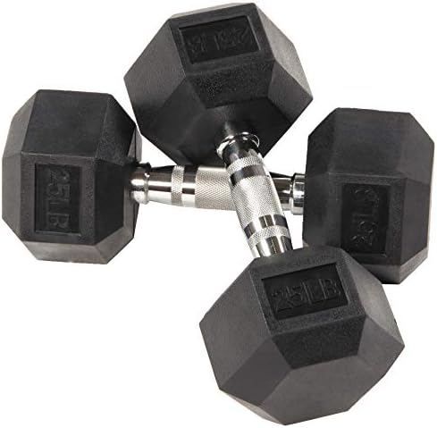 Signature Fitness Rubber Encased Hex Dumbbell, 25LB Pair