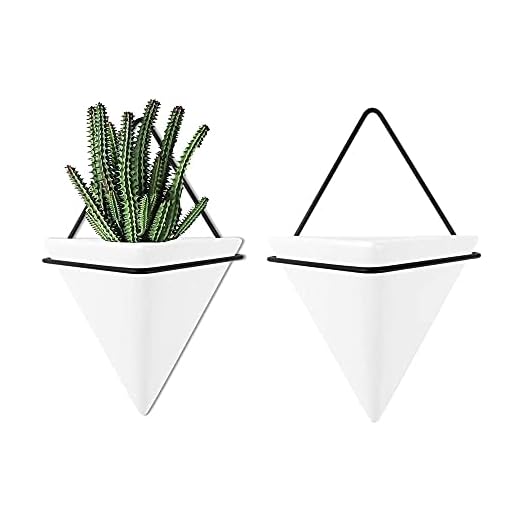 2PCS Jardineras Colgantes de Cerámica, Jardinera Triangular, Jardineras de Pared Geométricas, Jardinera de Pared con Tres Esquinas, Macetas Colgantes Pared Moderna, Jardinera Triangular de Pared