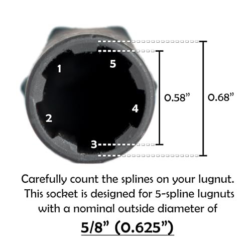 Image of Steelman Pro 5-Spline 5 /8-Inch Socket-Style Locking Lug Nut Key, Removes Spline-Style Aftermarket Lug Nuts, Durable, Thin-Walled