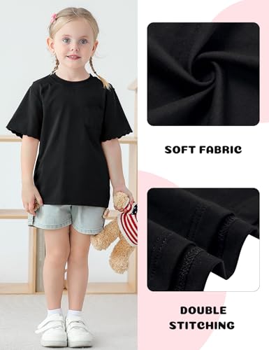 Girls Scalloped Edged Sleeves T-Shirts with Pocket 3-6 Years Casual Cotton Tee Tops Blouse4