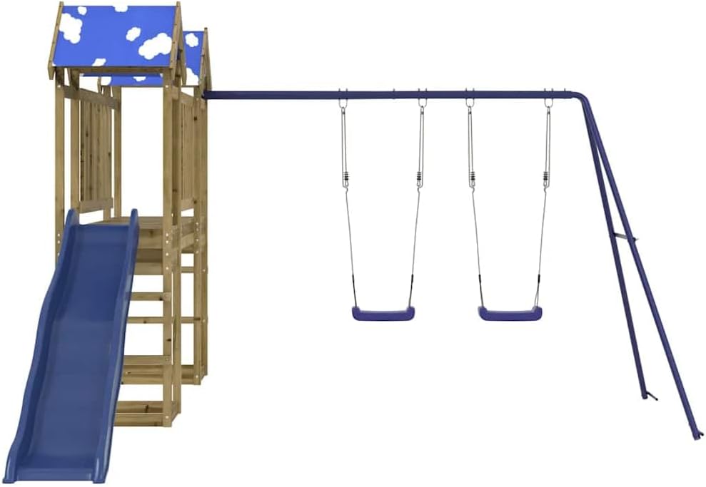 Play Tower, Climbing Frame with Slide Swing, Children's Climbing Tower with Wooden Roof, Play Accessories for Garden, Wooden Playground Solid Pine Wood, Pressure Treated, Model 19