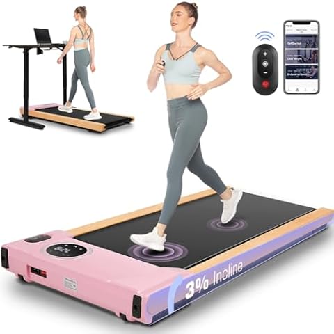 SYTIRY Treadmills for Home,Walking Pad Treadmill 300 lb Capacity with Incline,Wooden 2.5HP Under Desk Treadmill with Smart APP,2 in 1 Portable Walking Treadmill with Remote Control and LED Display Cover