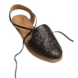 Mexico en la Piel Women's Lace-Up Huarache Sandals - Genuine Leather, Handmade with Floral Cut-Out Design, Casual Comfortable Flats, Black Closed-Toe Size 7US