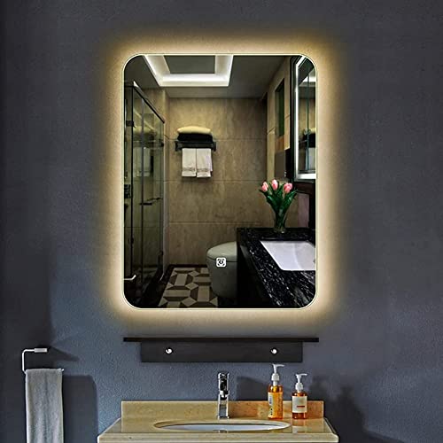 Specchio da bagno rettangolare, interruttore tattile + antideflagrante, design ad angolo arrotondato, senza cornice, senza lesioni alle mani, protegge la salute della famiglia