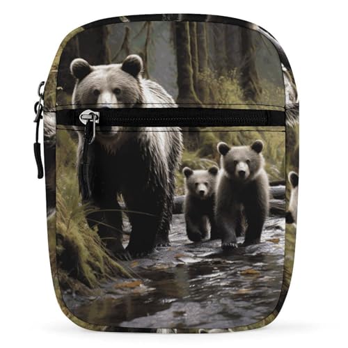 Personalized Small Crossbody Bag Water Resistant Messenger Bags Mini Mother Bear And Her Printing SlingBag For Men Women