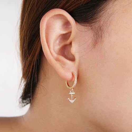 HZMAN Nautical Anchor Dangle Earring for Women 14K Gold Plated Dainty Cubic Zirconia Drop Earrings Jewelry Gift3