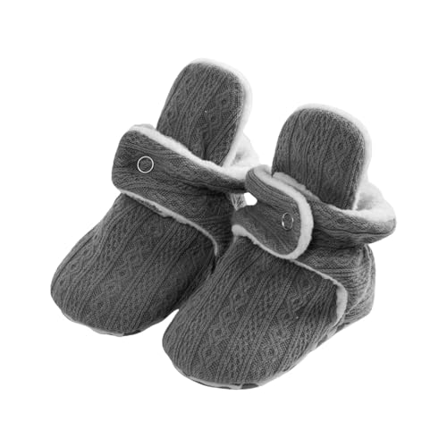 Toddler Baby Shoes Newborn Socks Solid Color Patchwork Knitted Plush Baby Socks 0 to 12 Months Baby (Grey, 4.5 Infant)