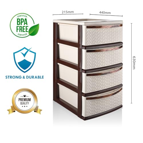 Image of Luxury Drawer 4 - Asian Plastowares | Multipurpose Plastic Drawer: Modular Chest Storage Organizer for Home, Bedroom, Kitchen, Office, School, Kids, Doctors, and Parlor (Beige)
