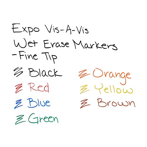 EXPO 16678B Vis-A-Vis Wet-Erase Overhead Transparency Markers, Fine Point, Assorted Colors, 8-Count