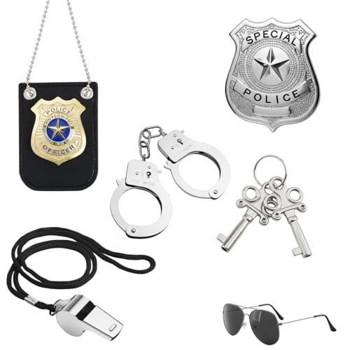MmotZsb Polizei Kostüm Damen, Sexy Polizei Kostüm Frau Mit Handschelle Und Zubehör, Ausrüstung Für Halloween Und Karneval, 6-teiliges Set Inklusive Abzeichen Und Pfeife