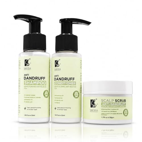 Image of Ultimate Anti-Dandruff Kit -Scalp Scrub, Shampoo and Conditioner (combo) (150ml) | 2% Rosemary Oil, 5% Shea Butter, 2% Salicylic Acid, 0.3% Biotin |Exfoliates, Removes Dead Skin with Reduces Upto 98% Dandruff Helps With Itching For All Hair Type