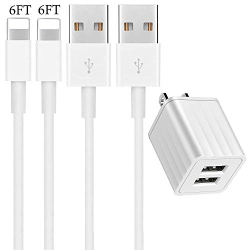 [Apple MFi Certified] iPhone Charger, 2-Pack 6FT Lightning to USB Fast Charging Data Sync Transfer Cable with Dual Port USB Wall Charger(UL Listed)Travel Plug Compatible for iPhone 11/XS/XR/X 8 7/iPad
