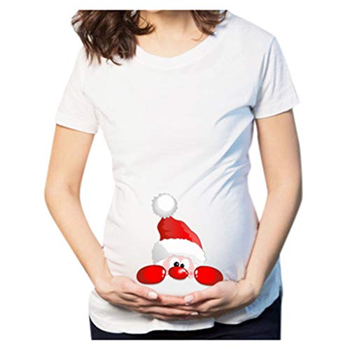 Preisvergleich Produktbild LILIHOT Damen festliche umstandsmode Kurzarm T-Shirt schwanger Mutterschaft umstandsshirt Weihnachts rundes Druck schwangerschaftsshirt
