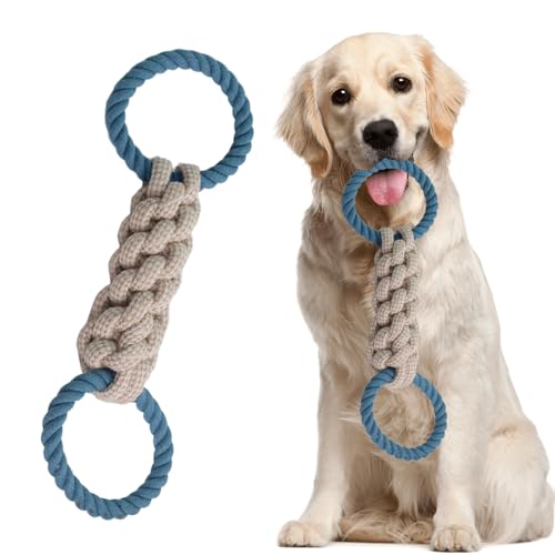 犬用おもちゃ ロープ 頑丈 小型犬 中型犬 噛むおもちゃ 天然コットン 歯磨き 安全 無毒 ストレス発散 運動不足解消 知育玩具 引っ張り 丈夫 お手入れ簡単 (ベージュ)