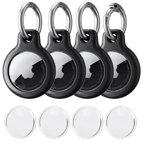 SPGUARD Air-Tag Holder 4 Pack, Air-tag Keychain Holder,Waterproof Shockproof & Dustproof Air-Tags Mental Key Chain Ring, Air-tag Accessories for Item Finders Case for Pets,Kids,Luggages,Key