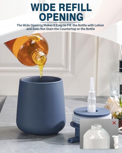 Image of Bosilunlife Soap Dispenser Bathroom - Blue Ceramic Soap Dispenser Lotion Hand Pump Dish Soap Bottle for Kitchen 12oz Refillable Liquid Hand Wash Dispenser for Bathroom