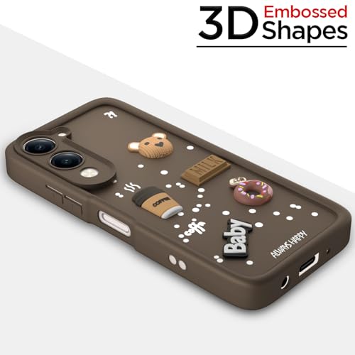 Image of Pikkme Back Cover for iQoo Z10 lite 5G / Vivo T4 lite 5G / Y19 5G / Y19e / Y04 4G / Y29s 5G | 3D Bear Silicone Cute & Fun Coffee Cartoon | Full Body Protection Bumper Case (Brown)