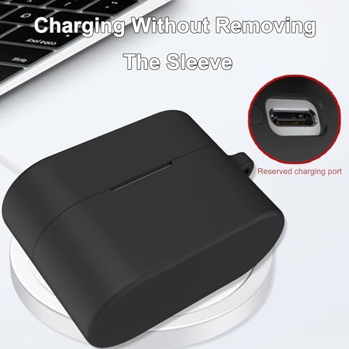 Image of Compatible with Sony WF-1000XM6 Case Cover,Shock-Proof,Premium Silicone with Silver Ring Buckle Cleaning Accessories-Black