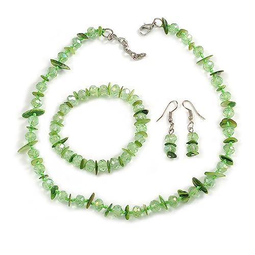 Collar de cristal verde primavera y pulsera elástica Avalaya para regalar