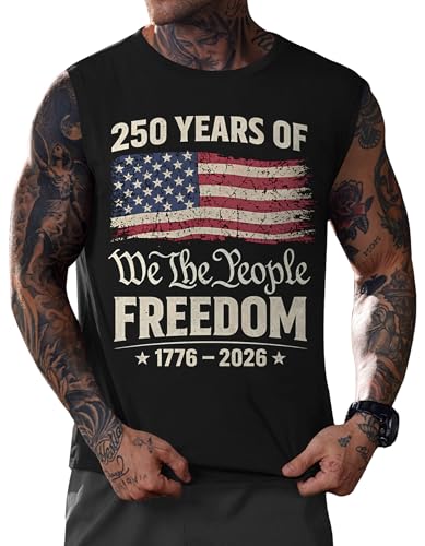 Mainfini Mens Memorial Day Cut Off Stripes Stars USA Printed Vacation Tank Top Red White Blue Graphic Cutoff US Novelty Sleeveless Tshirt XXL