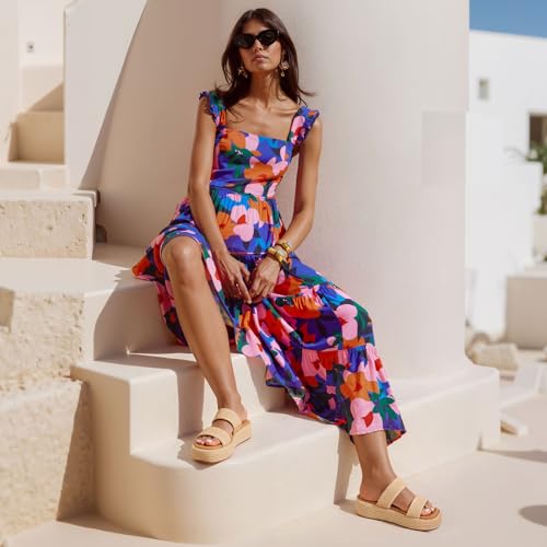 Image of EQAUDES Platform Sandals Women Slip on Espadrille Wedges Slides Bohemia Sandals Flatform Open Toe Beach Sandals