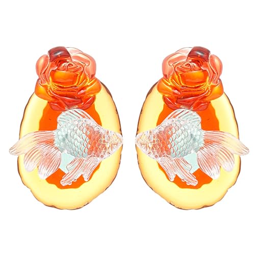 Boucles d'oreilles poisson artisanales en or rose et poésie