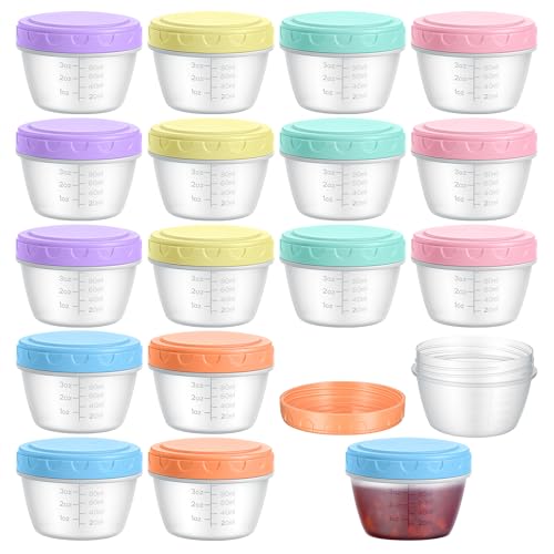 Fentar 18Pack Salad Dressing Pots with Lids 120ML Reusable Plastic Small Food Containers with Lids Leak-proof Screw Top Sauce Pots with Scale Mini Snack Pot for Sauce Yogurt Fruit (6 Colors)