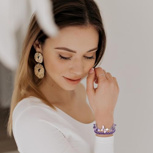 Artlunar Purple Butterfly Healing Bracelet, Gift Charm Jewelry with Beaded Bracelet for Women4