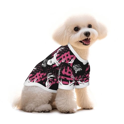 Pet Mesh Breathable T-Shirt American Flag Camo Deer Hunting Pink