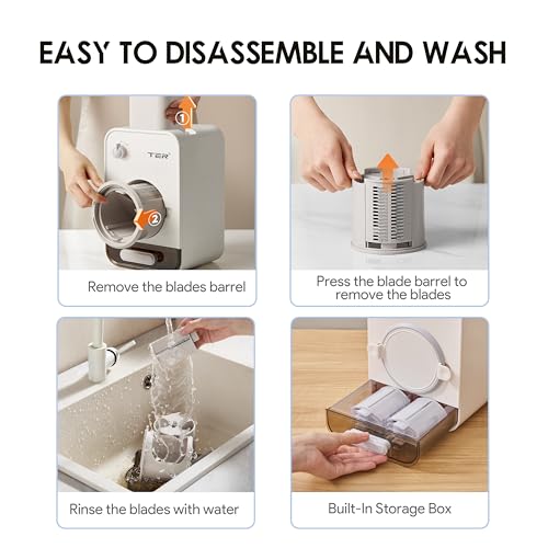 TER Electric Cheese Grater with 5 Blades - Gourmet Vegetable Shredder 5 in 1 for Carrot, Potato and More, 110mm Large Caliber, Integrated Blade Storage Box, Grate R - Image 6