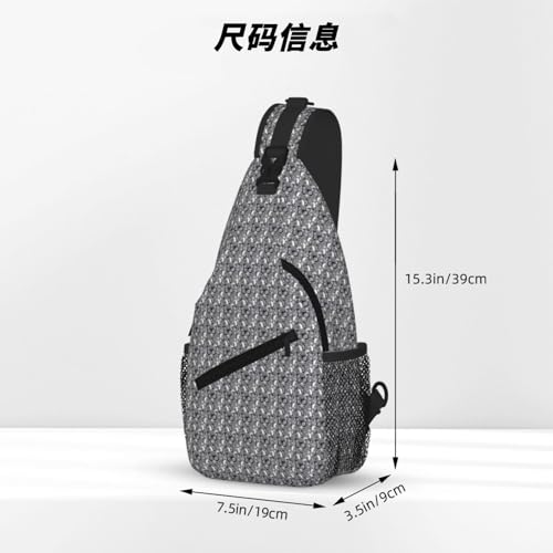 Mochila de pecho con estampado diagonal de mariposa gris y verde 4