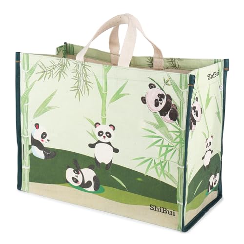 Image of SHIBUI Big Heavy Duty Large Eco Waterproof Cotton Canvas Cloth Grocery Shopping Bag for Men Ladies Vegetable Milk Fruits with Hand Carry Handle Lunch Box Jhola Tote Bags (3, Panda Print)