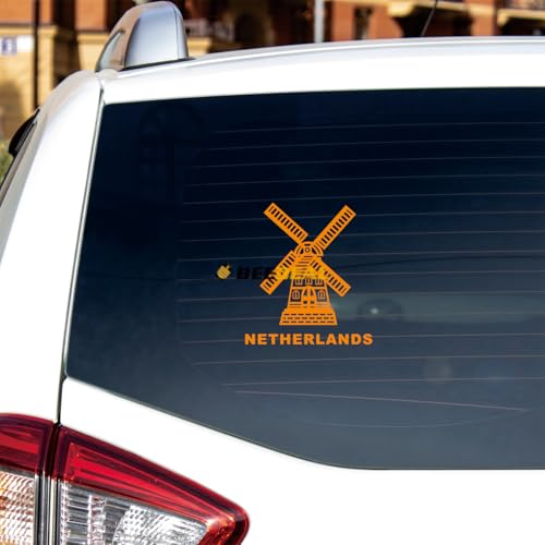 Adhesivo de vinilo para molino de viento holandés, color naranja, 15,2 cm, para coche, barco, portátil, taza, sin fondo, troquelado